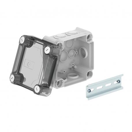 Scatola di derivazione T 60, con passacavo, coperchio alto trasparente 100x100x65 | 7 | IP66 | grigio chiaro; RAL 7035