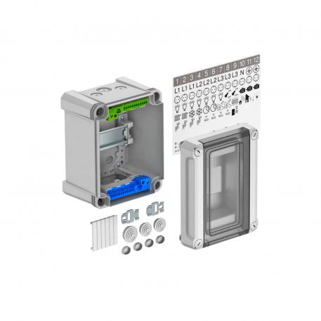 Distributore piccolo con 3 unità modulari, con morsettiera, in policarbonato