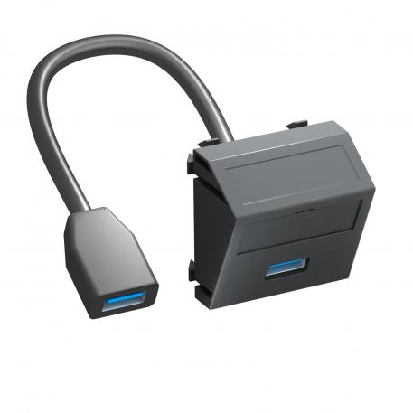 Porta USB 2.0/3.0, 1 modulo, uscita inclinata, con cavo di collegamento inclinato |  | USB | Nero-grigio; RAL 7021
